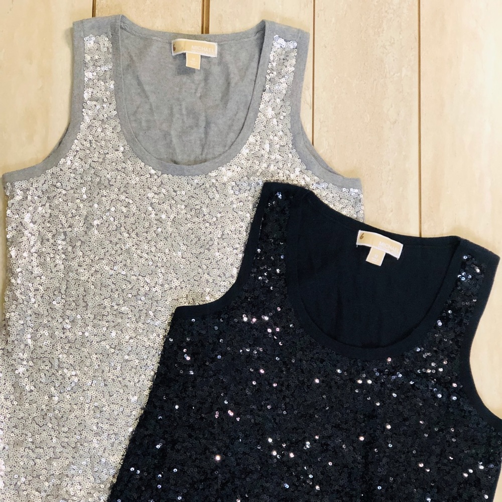 2 X Michael Kors M Gray Black Sleeveless  Blouse